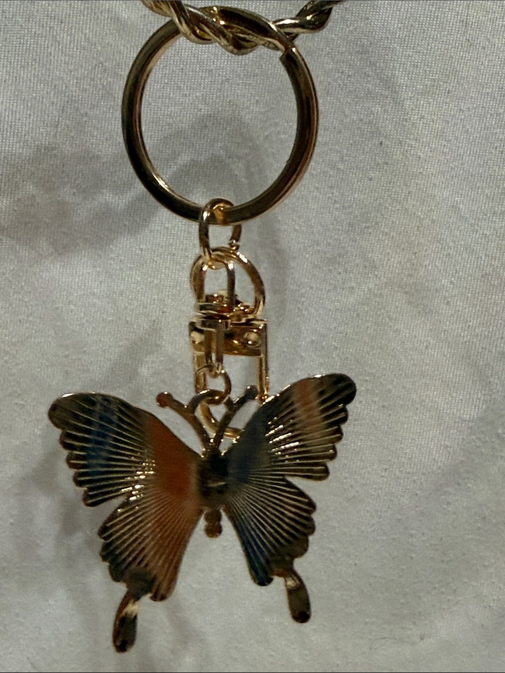 Gold Tone Rhinestone Butterfly Keychain - Picture 4 of 5